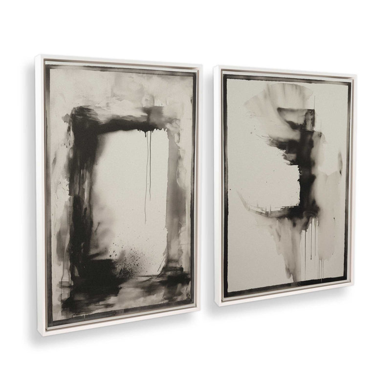 Ensemble de 2 toiles tendues Obsidian, Cadre flottant blanc opaque, H 48,75 po x l 65,5 po x P 1,75 po