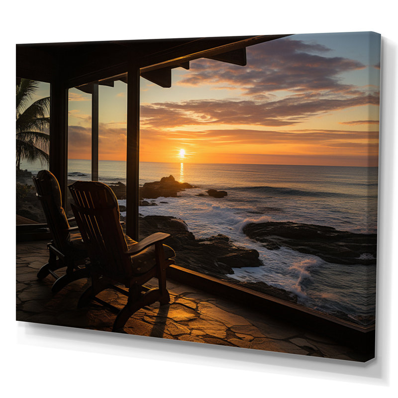 «Beach Photo Chairs Sunset» sur toile, H 16 po x l 32 po x P 1 po, Toile tendue