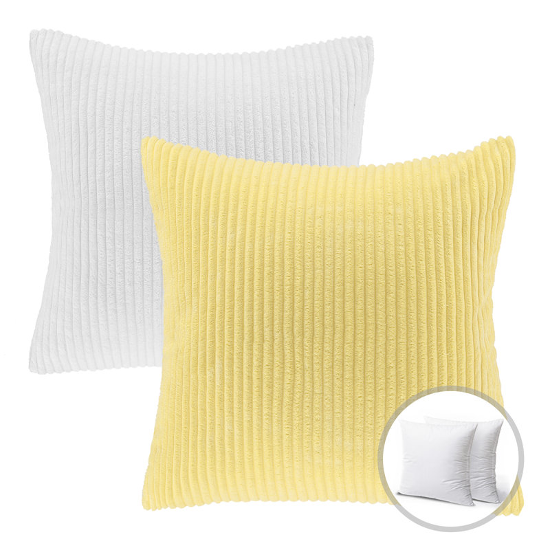 Throw Pillow Cover & Insert, Yellow/White, 12''H x 20''W