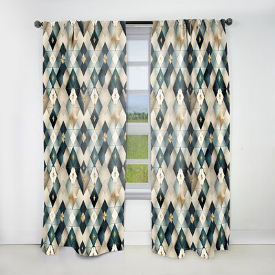 Teal And Grey Marble Cubic Harmony - Abstract Curtain - Room Darkening Geometric Curtain - 1 Panels