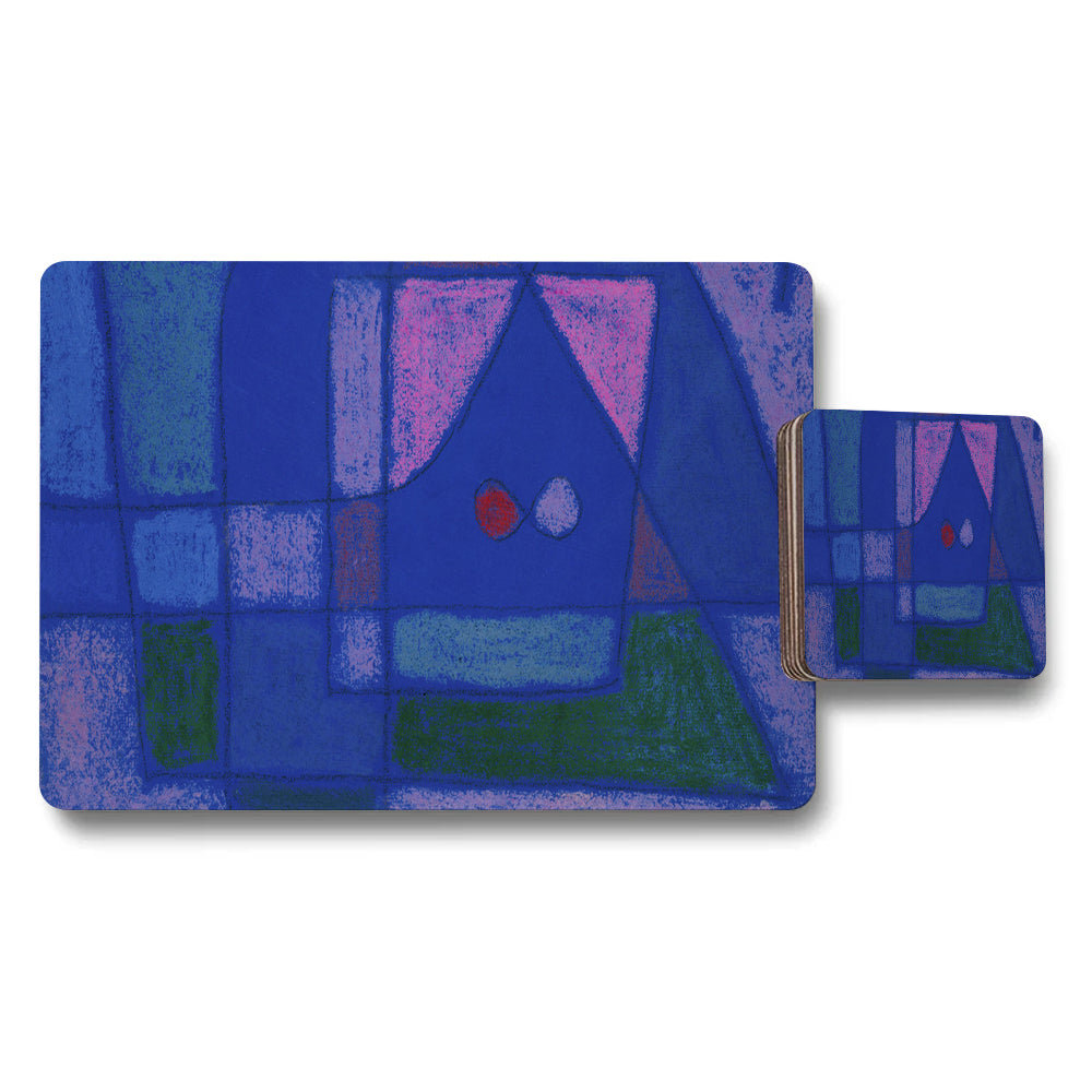 Colorful Abstract Blue Geometric Placemats And Coasters Set