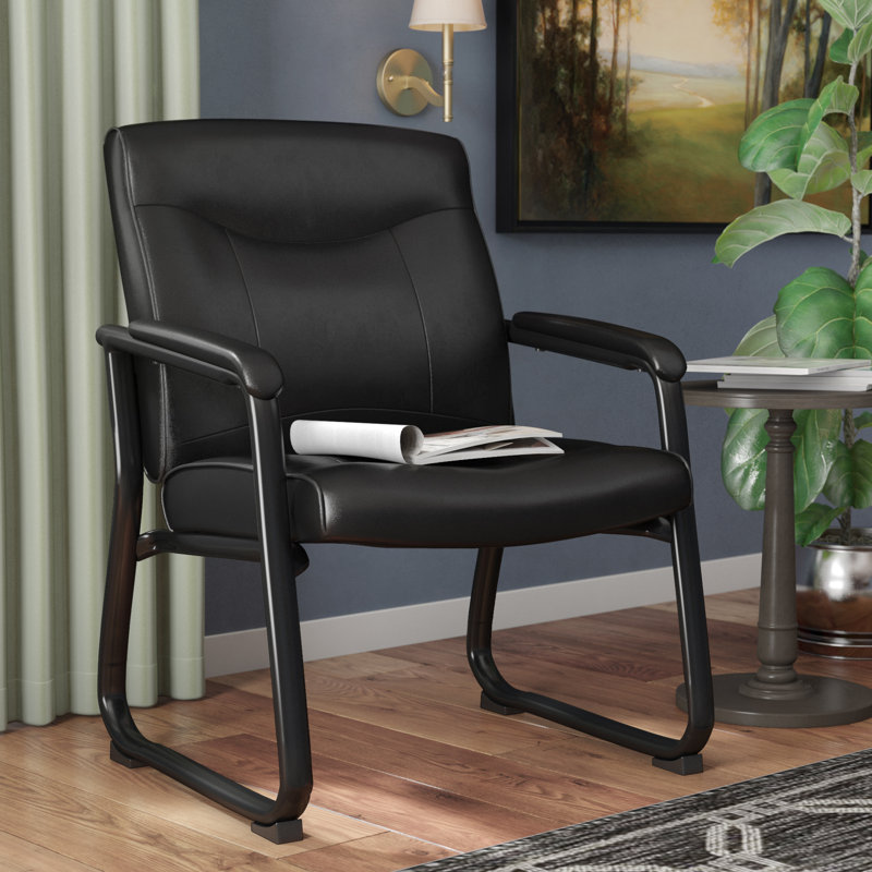 Black Leather Executive Side Chair with Metal Sled Base