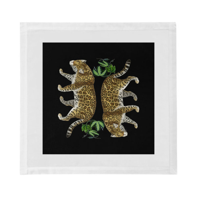 Leopard Seeing Double Cotton Blend Square Napkins, Black