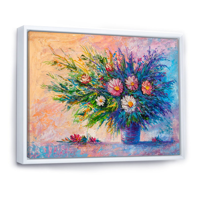 Bouquet moderne de fleurs de marguerite - œuvre d'art traditionnelle sur toile, H 8 po x l 12 po x P 1 po