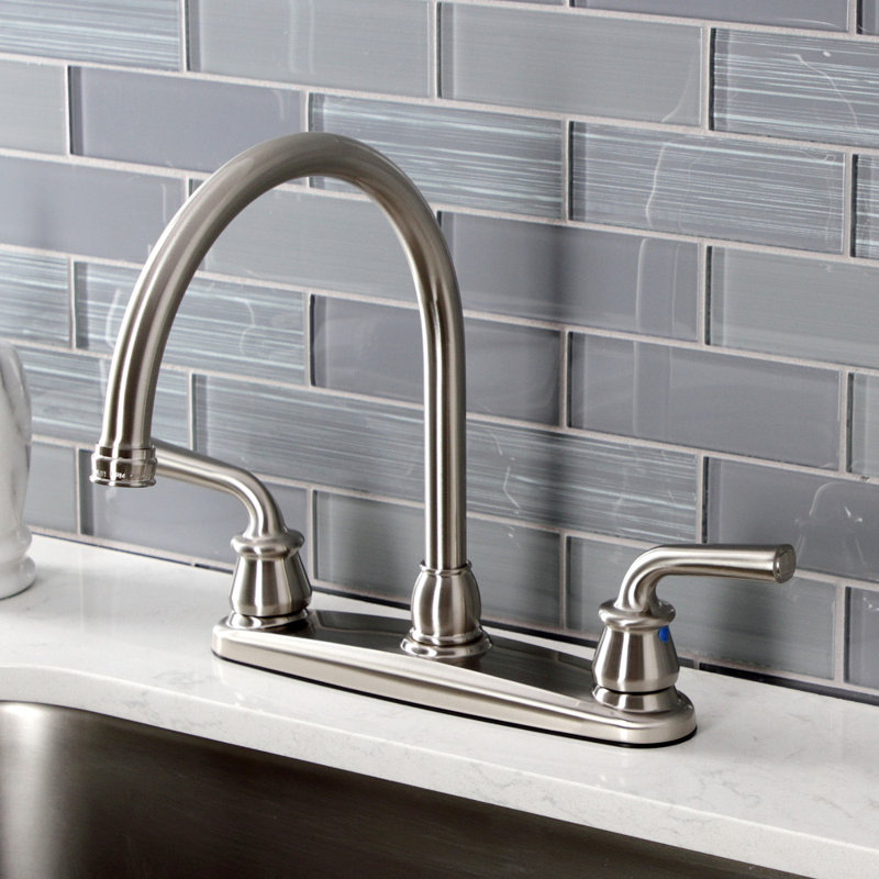 Kingston Brass Restoration Two-Handle 8" Centerset Kitchen Faucet, Without Side Spray, Brushed Nickel