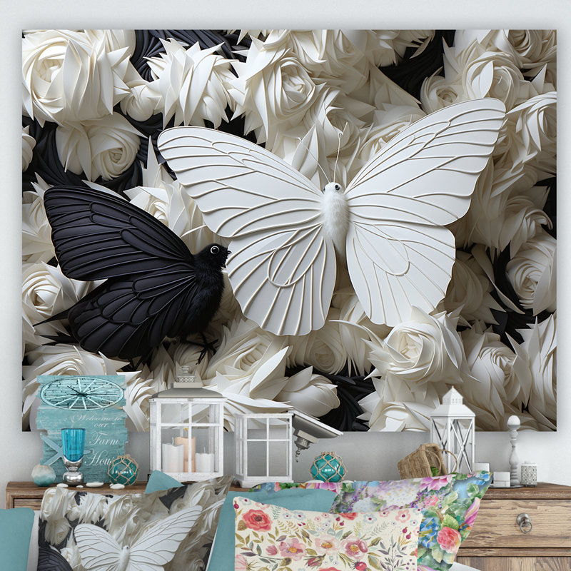 «Black and White Classic Butterflies 1 - Butterflies Wall Art For Living Room Butterfly», reproduction sur toile