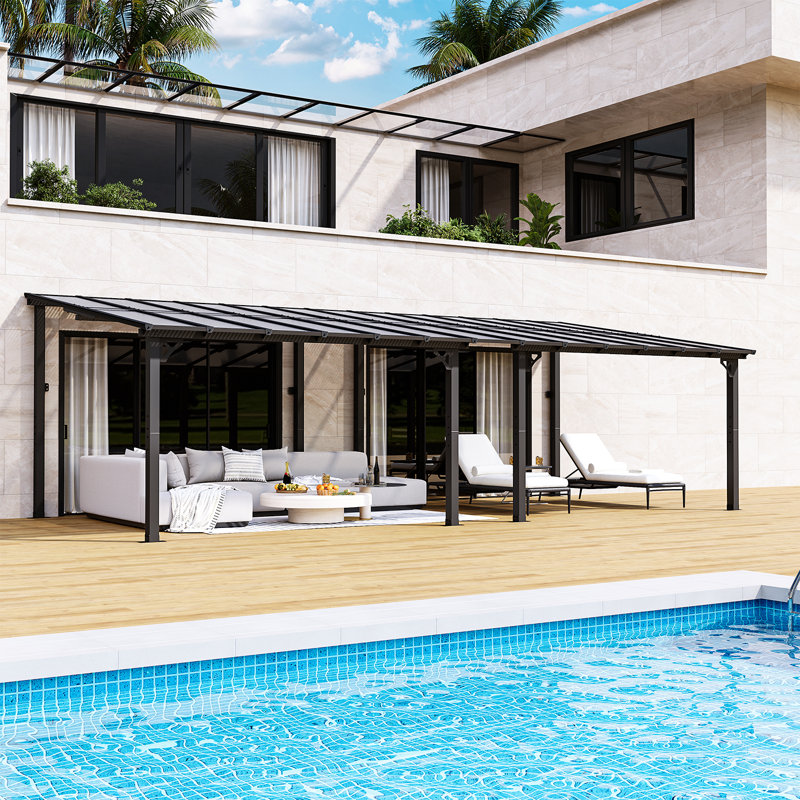 26 pi L 10 pi. D Pergola en polycarbonate, abri de jardin extérieur toutes saisons pour la cour, la terrasse et le jardin