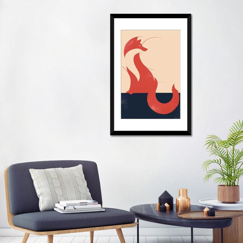«The Fox», impression sur toile, Blanc, Papier beaux-arts encadré noir, H 24 po x l 16 po x P 1 po