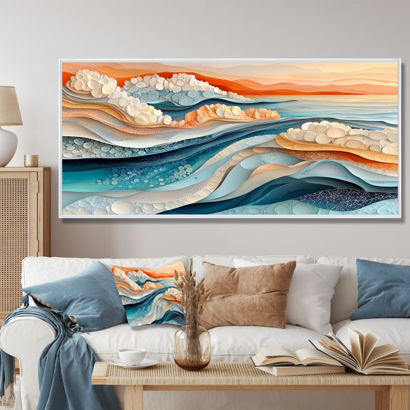 Biomorphism Glacial Abstract Landscape II - Art mural abstrait, H 28 po x l 60 po, Cadre flottant, Blanc