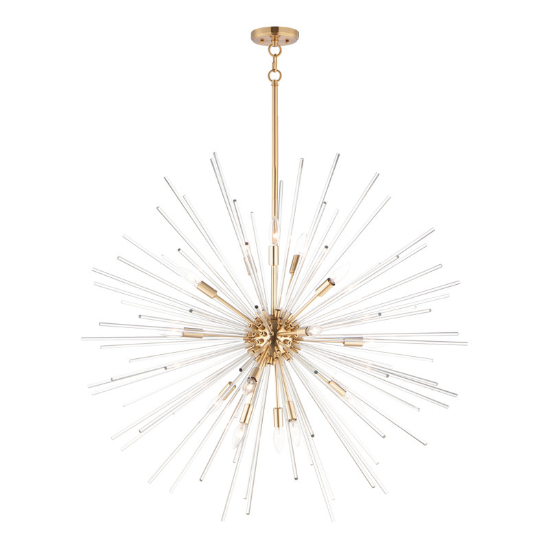 Lustre sphérique spoutnik 16 lumières Merrick, Laiton satiné, 20" H x 40" W x 40" W