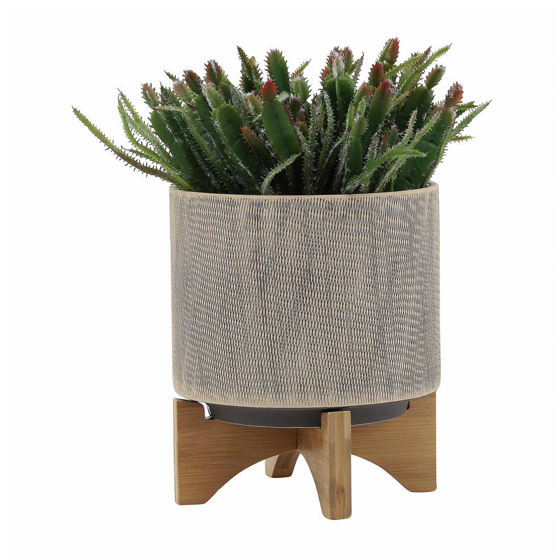 S/2 5/8" MESH PLANTER W/ STAND, TAN