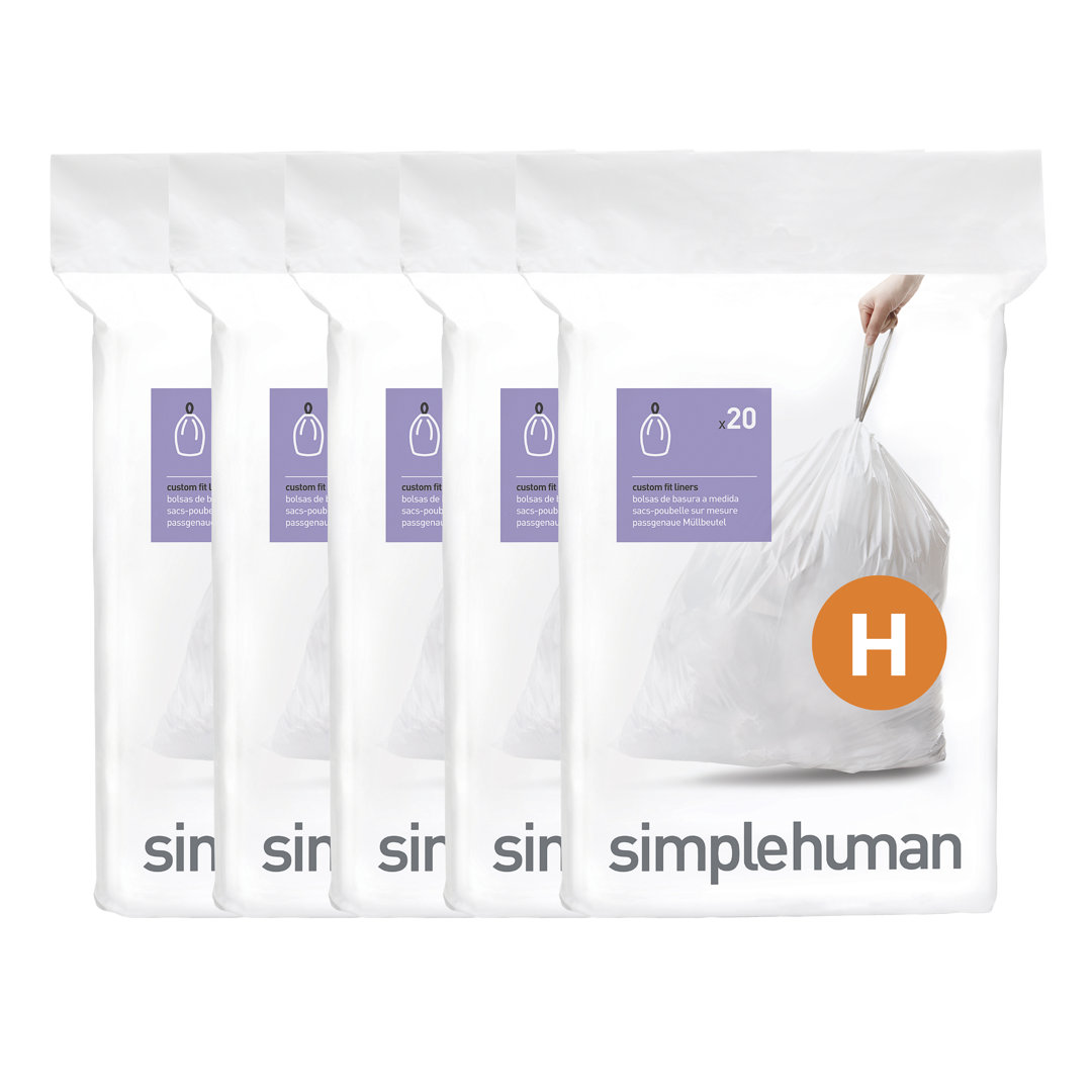 Simplehuman Code H Custom Fit Drawstring Trash Bags, 30-35 Liter / 8-9.2 Gallon simplehuman 