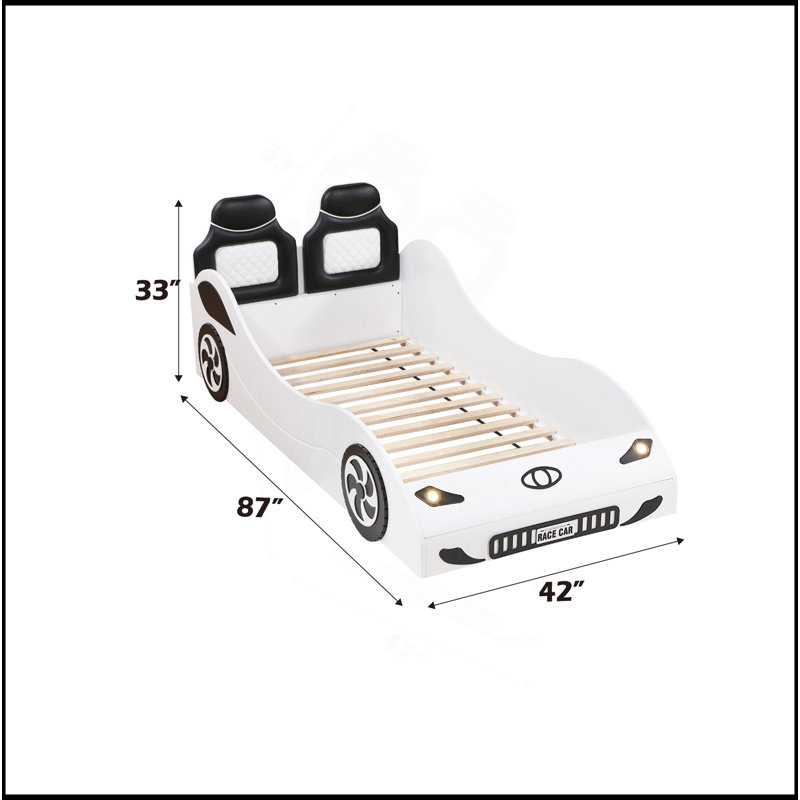 Lit voiture simple avec DEL Colen, Blanc