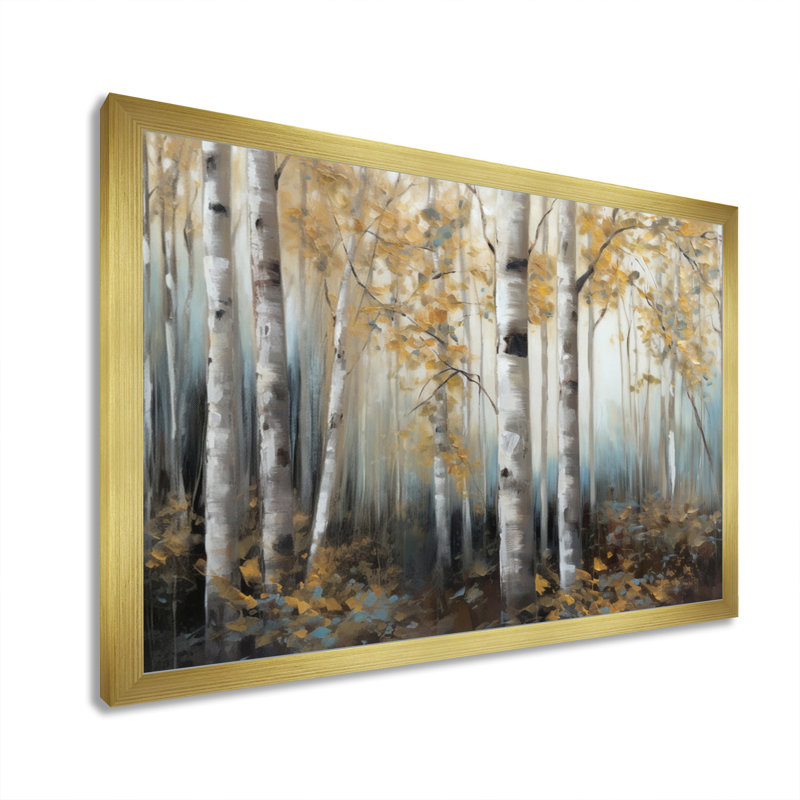 «Saco Birch Tree Forest Wonderland I», reproduction sur toile, H 24 po x l 32 po x P 1 po, Encadrement doré