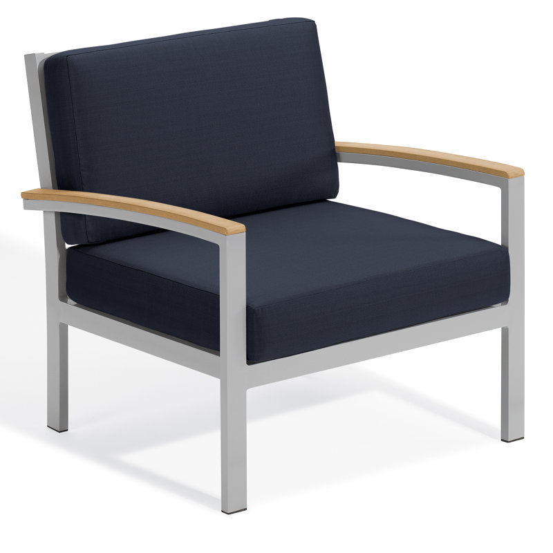 Travira Cushion Lounge Chair, Midnight Blue, Tekwood Natural