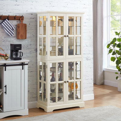 Vitrine Curio, vitrine antique avec portes en verre, tablettes réglables pour objets de collection, vitrine rétro à quatre portes pour la maison ou le bureau, vitrine antique E26, ampoule incluse