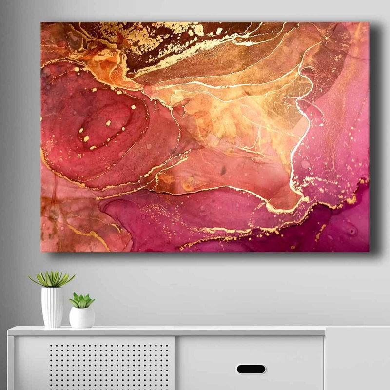Stunning Pink & Gold Decorative Canvas Painting, 27.6 x 39.4 inches | 100% Canvas (Thickness: 0.1 inches) & 100% Pine Wood Frame (Thickness: 0.9 inches) | Perfect for Home Decor, Elegant Wall Art for Living Room & Bedroom