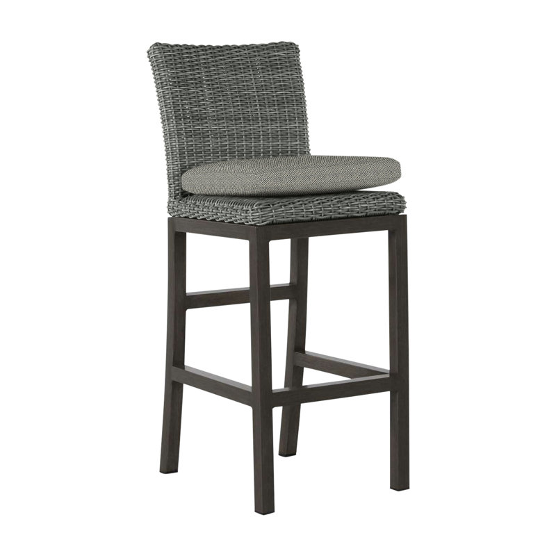 Rustic 30.5" Patio Bar Stool with Cushion, Slate Gray, Linen Forest, No Welt