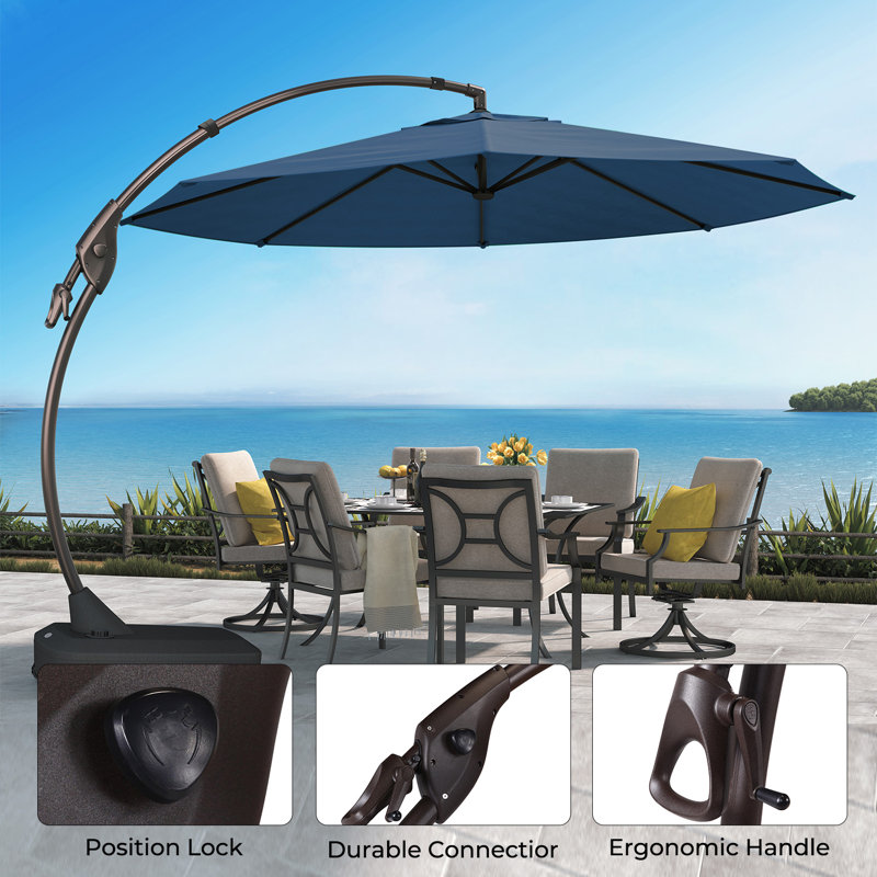 cantilever patio umbrella with sunbrella fabric | 12 foot offset umbrella Includes a base with integrated wheels for easy repositioning Explore Cali Series Residential Cantilever