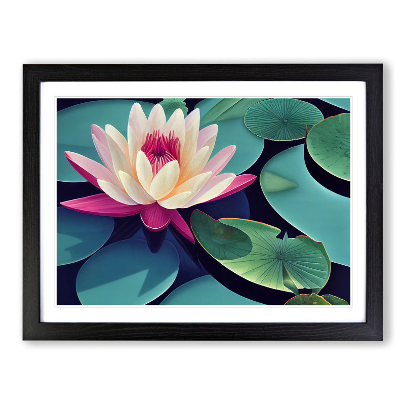 Shimmering Water Lily Flower - Framed Print, Black, 34cm H x 46cm W x 2cm D