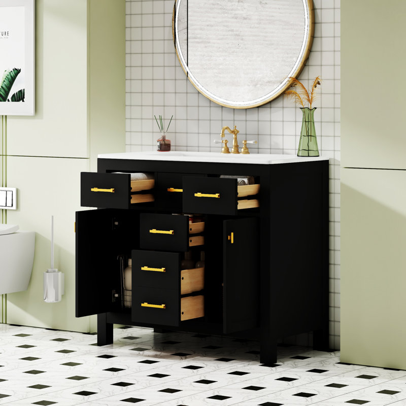36'' Bathroon Vanity With Ceramic Sink Combo Set, Noir, noir, noir, noir