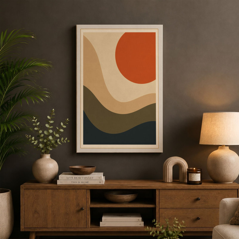Layered Horizons Minimalist - Wrapped Canvas, 36x24 - 91.4 x 61.0 cm, Taupe Border