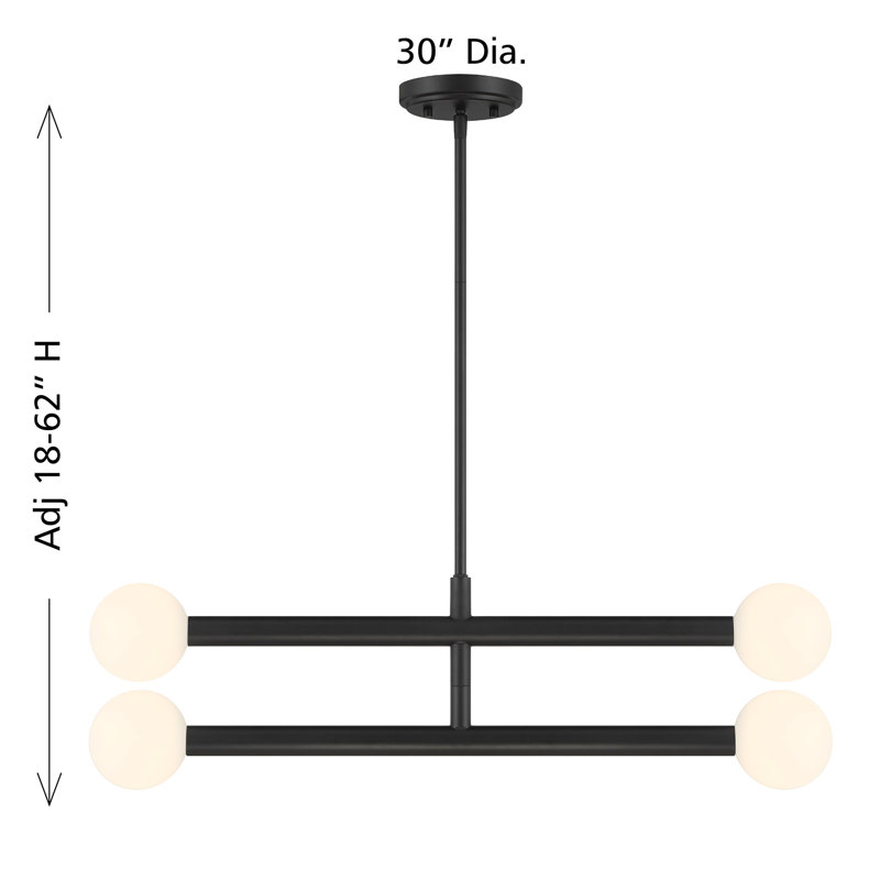 Lustre 4 lumières Meridian en noir mat, Noir mat