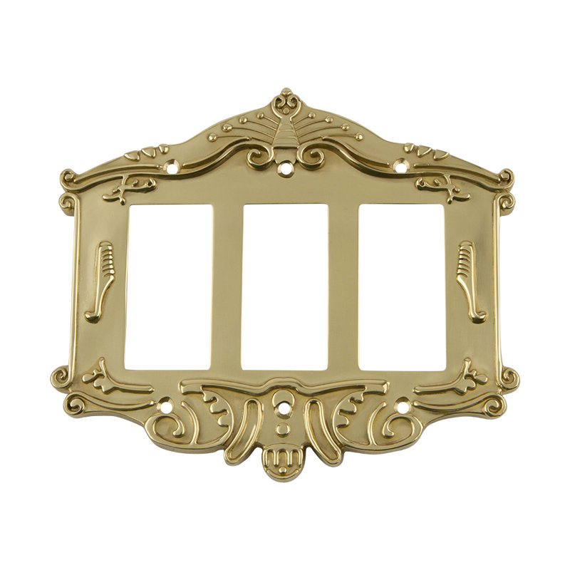 Victorian 3-Gang Rocker Wall Plate, Polished Brass