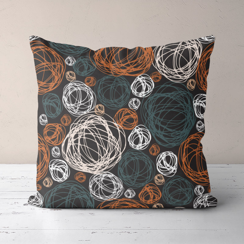 Housse et insert de coussin carré Scribbles, Gris anthracite / vert / orange