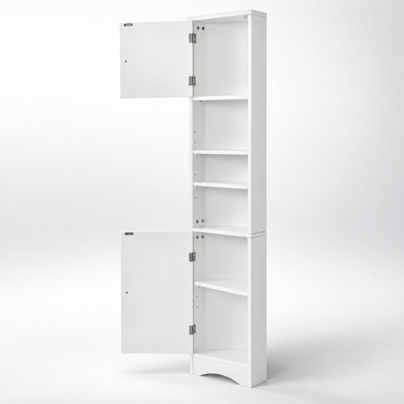 Armoire de rangement de coin haute avec 2 portes, tablettes réglables et tablette ouverte