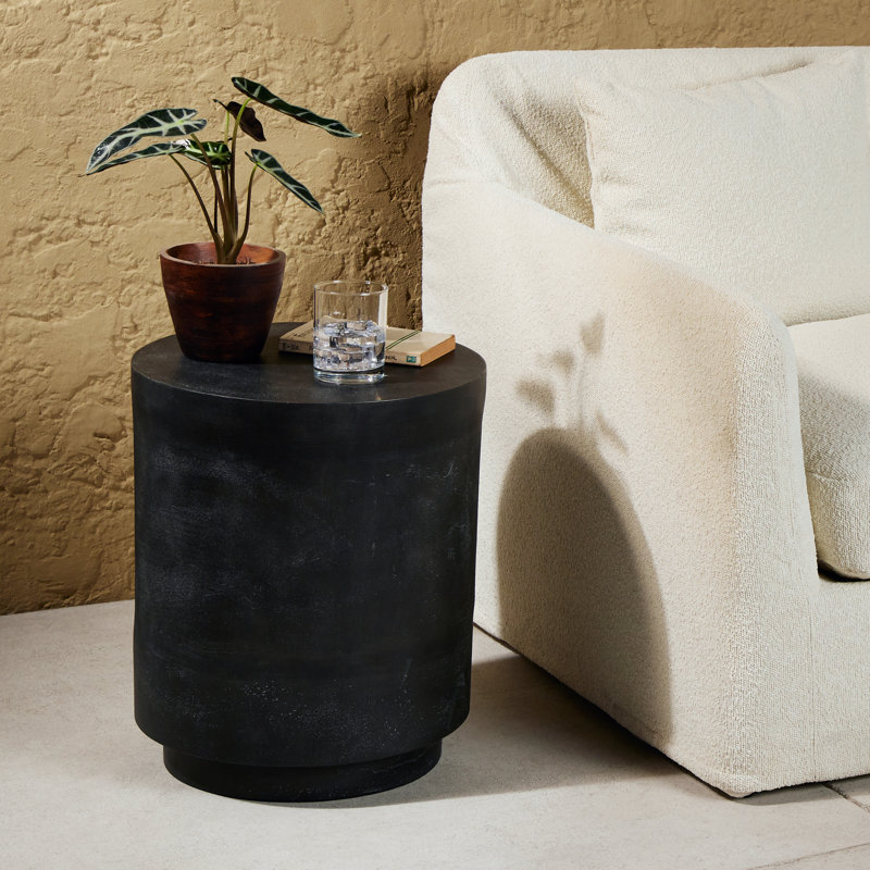 Javi Outdoor Round Side Table, Matte Black, Matte Black