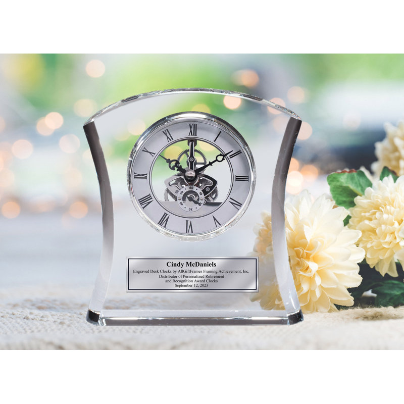 Analog Cherry Solid Wood Quartz Movement / Crystal Tabletop Clock in Silver, Yes