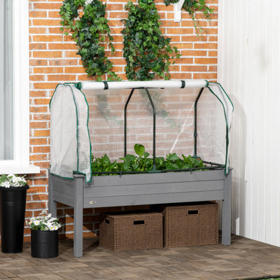 Jardinière surélevée avec couvercle en PE pour jardinière pour plantes et légumes, 48 x 22 x 46 pouces, gris foncé