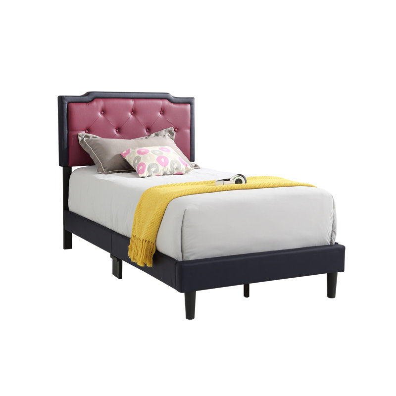 Upholstered Panel Bed, Twin, Black/Red