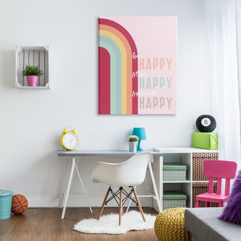 Be Stay Spread Happy Pink Rainbow par Anna Quach - impression, H 48 po x l 36 po x P 1,5 po, Toile tendue