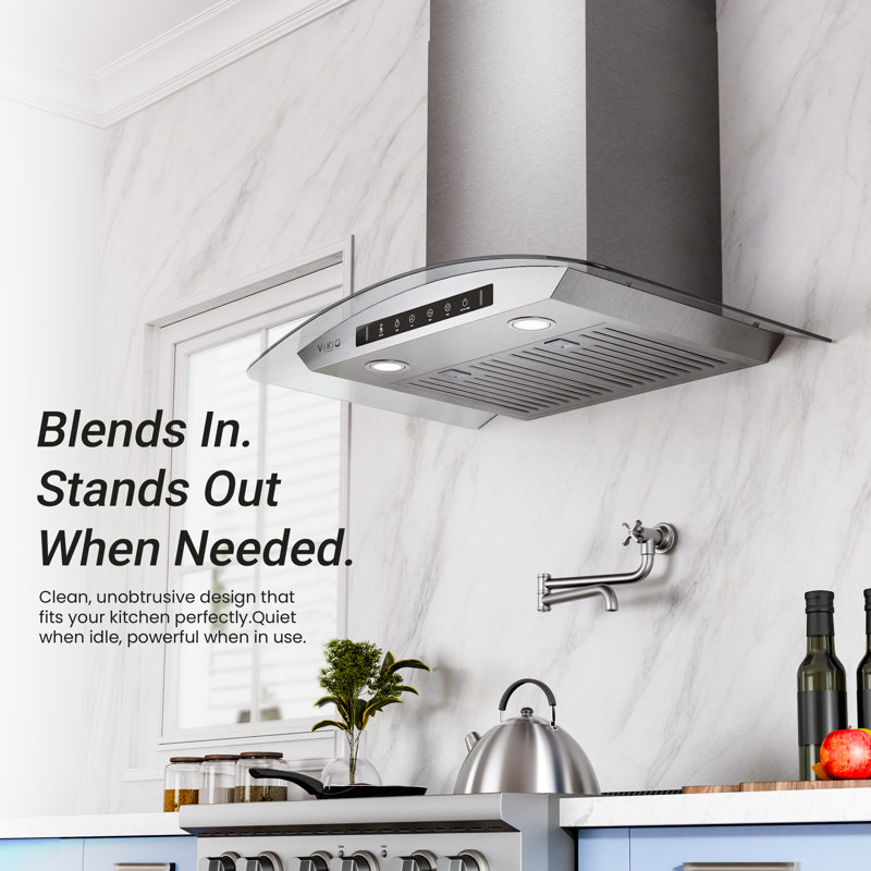 Hotte de cuisine murale VIKIO 30 po avec lumières DEL, 3 vitesses, 500 pi3 / min, filtres ultra-silencieux et lavables au lave-vaisselle, acier inoxydable, homologué ETL
