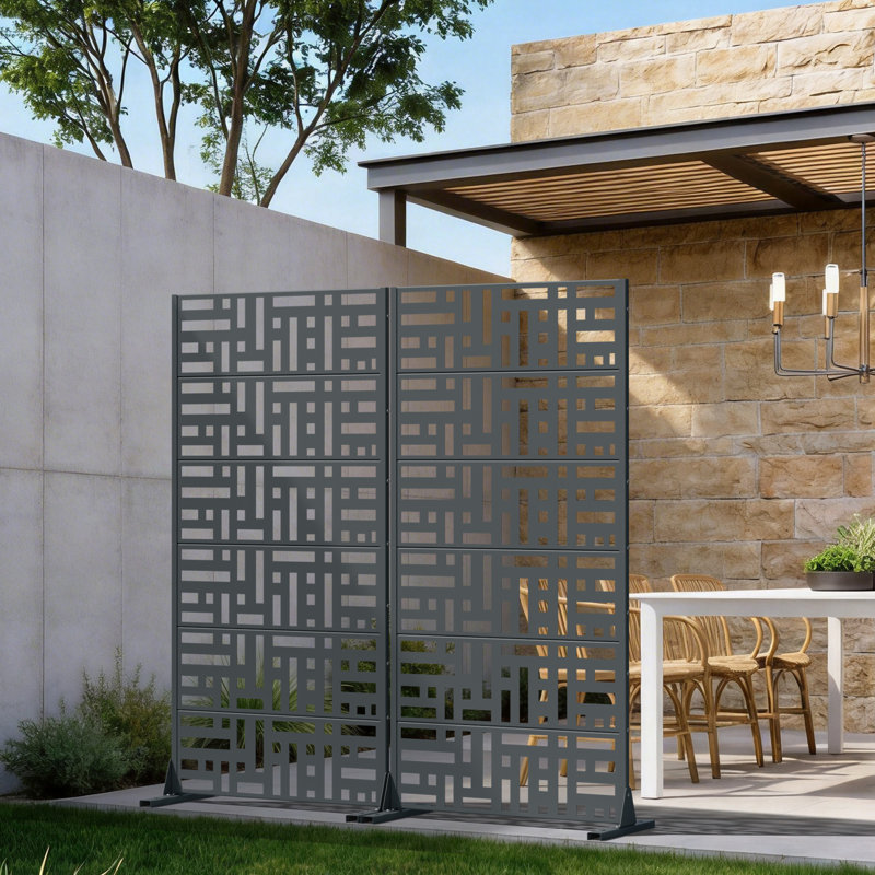 Panneau de clôture en métal pour l'extérieur, 72" H x 70" W x 16" D, Dark Grey