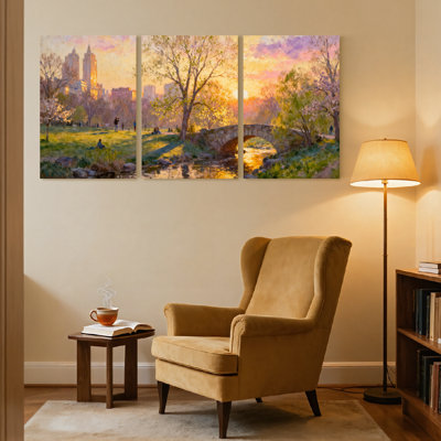 Ensemble de 3 reproductions d'art sur toile, paysage urbain et paysage urbain