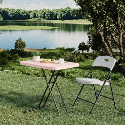 Table pliante à hauteur ajustable, capacité de 200 lb, table utilitaire robuste pour la salle à manger, le camping et le bureau, rose