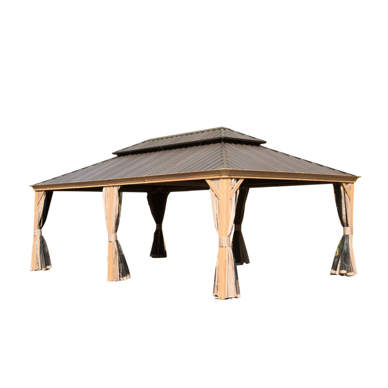 Pavillon de jardin extérieur avec cadre et auvent double ventilé pour terrasse de filet de jardin amovible