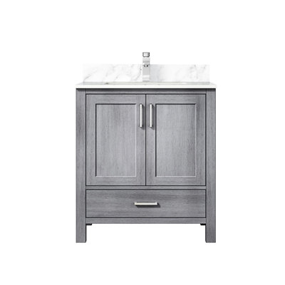 Distressed Grey 30 In. Wide Bath Vanity With Marble Top, Stainless Steel Faucet, Soft - Closing Cabinet, Counter Finish Having Countertop, Close Mechanism, Open Cabinet Shelf