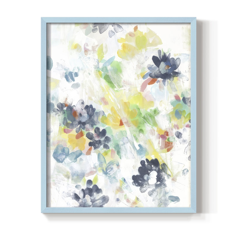 «Wall Flower Patterns I», reproduction encadrée - bois massif, H 21 po x l 17 po, Bleu