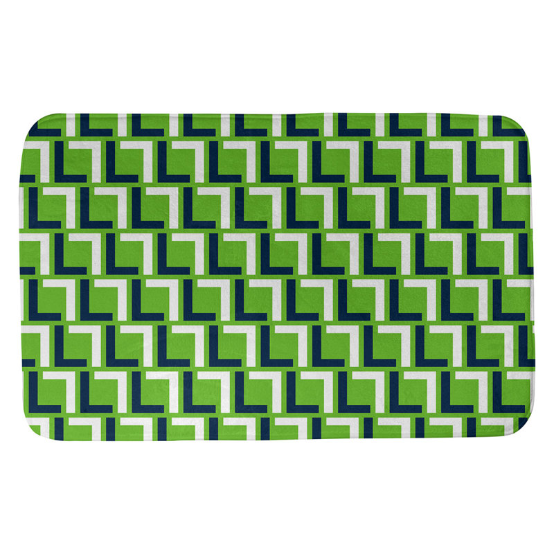 Tapis pour salle de bain Baltimore, l 17 po x L 24 po, Vert action / bleu marine collège / blanc