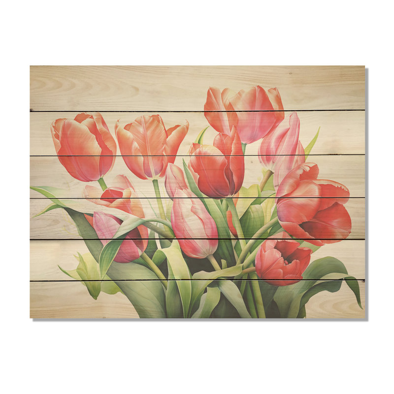 Tulipes minimalistes, rêve I - Tulipes, panneau mural en bois sur bois de pin naturel, H 10 po x l 20 po