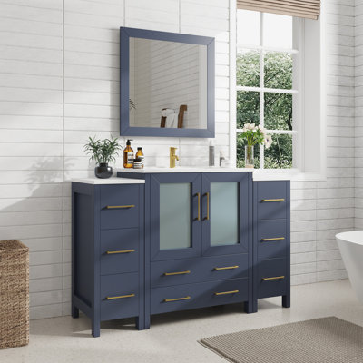 Ensemble de meuble-lavabo autoportant 54 po avec comptoir en céramique et miroir assorti Brescia