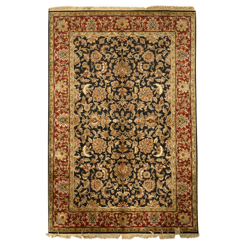 Tapis noir et rouge noué à la main de haute qualité