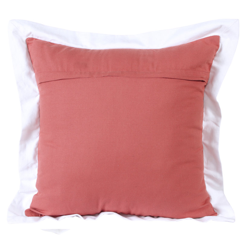  Coussin à fermeture à glissière géométrique 100% coton 20 po x 20 po, Rose / blanc