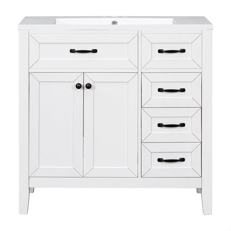 Ensemble de meuble-lavabo 36 po avec lavabo, armoire de salle de bain blanche avec tiroirs, structure solide et panneau de fibres à densité moyenne