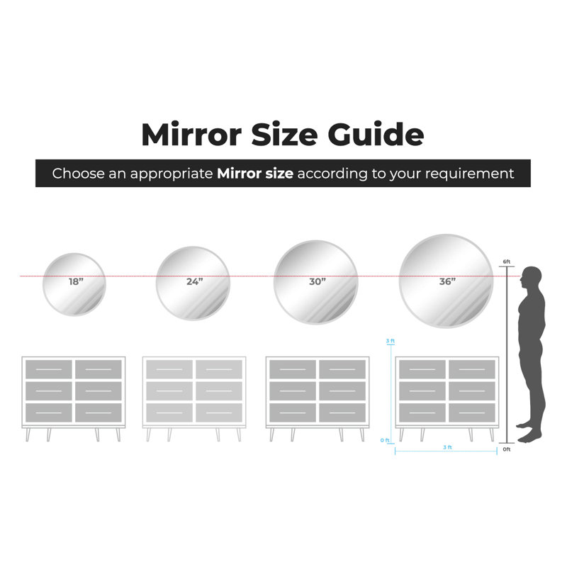 36" Round Frameless Beveled Wall Mirror
