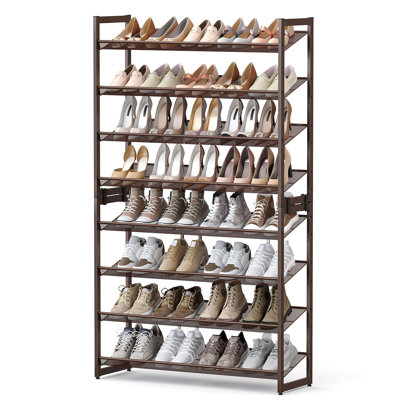 Range-chaussures en métal à 8 niveaux, avec tablettes réglables plates ou en angle, ensemble de 2 tablettes empilables à 4 niveaux